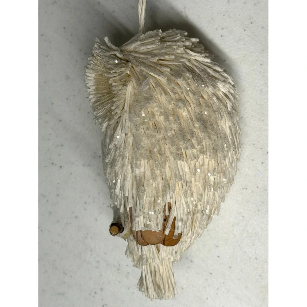 Vintage White Owl on Perch Christmas Ornament 5.5